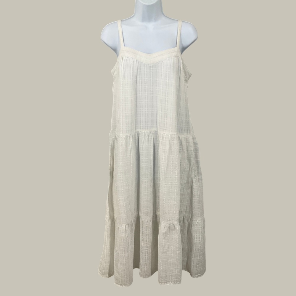 Knox Rose Dress Womens Medium White‎ Cotton Tiered Boho Coastal Midi Sundress